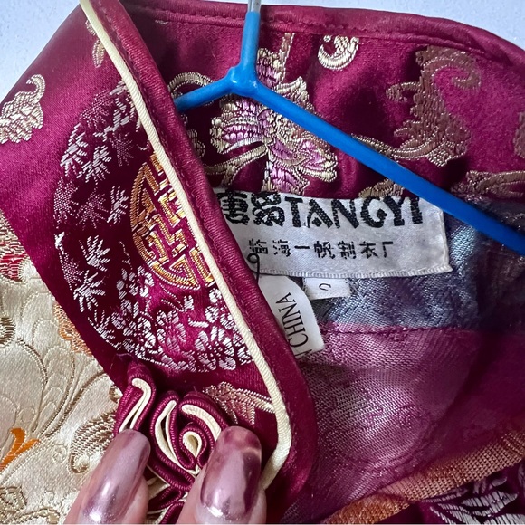 Vintage satin embroidered qipoa dress midi length - Picture 6 of 6